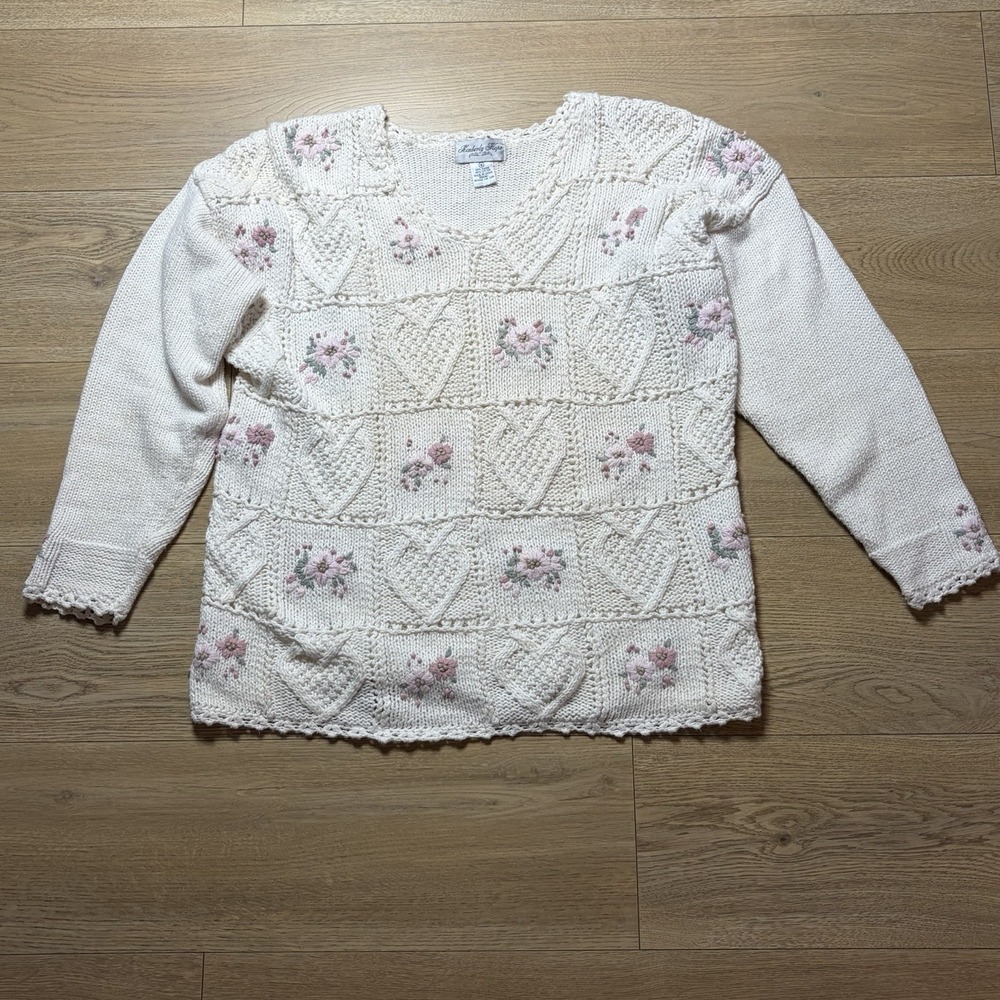 Kimberly Hope 90s Sweater Womens Tunic Embroidery Crochet Cottage Core sz Small